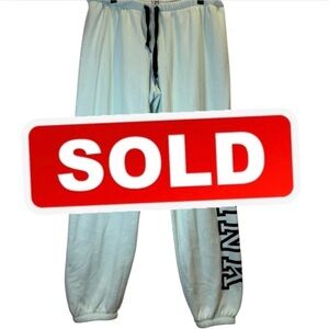 PINK Victoria's Secret Women's Large Blue Joggers with PINK Logo